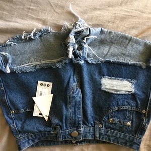 Distressed denim shorts